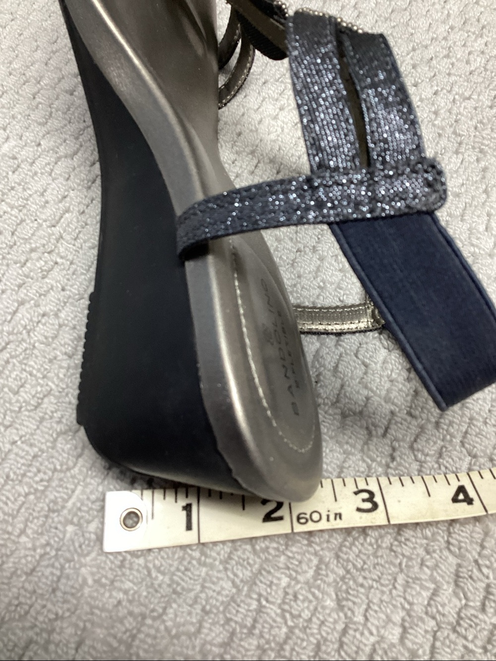 Bandolino Navy Beaded T-Strap Sandals with Blue Gem Accents - Picture 3 of 6